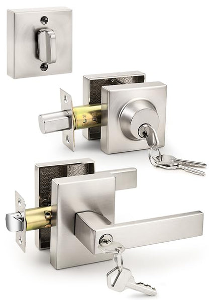 Front Door Lock Set with Heavy-Duty Square Design
