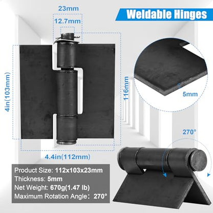 Heavy-Duty Weld-On Gate Hinges with 270° Rotation