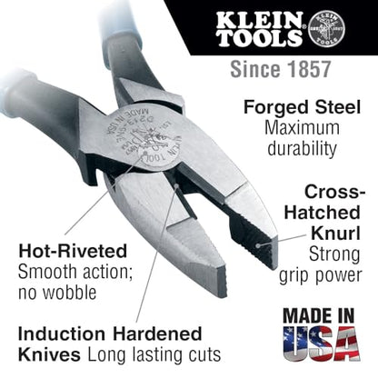 Klein Tools 80020 Plier Set, Made in USA, Lineman's Pliers, Diagonal Cutters, and Needle Nose, Induction Hardened Knives, 3-Piece