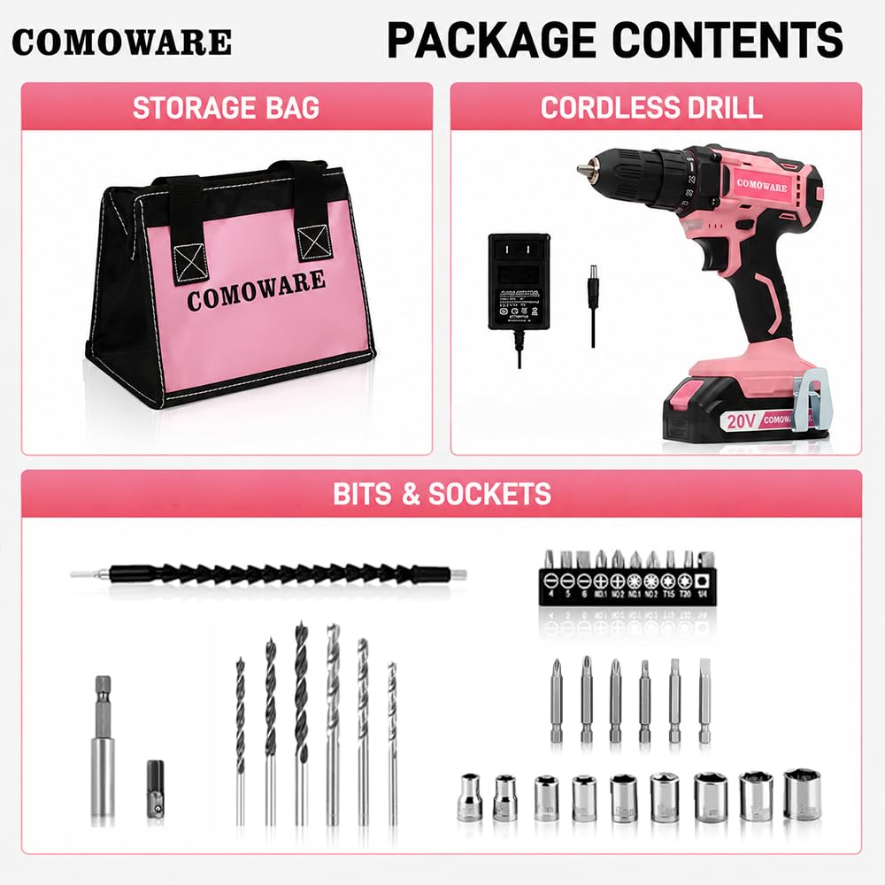 20V Cordless Drill Set with Dual Batteries and Bits