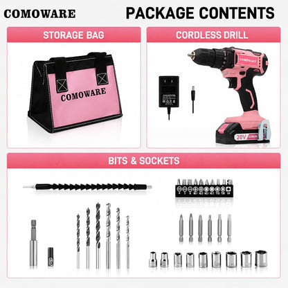 20V Cordless Drill Set with Dual Batteries and Bits