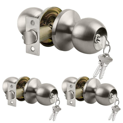 Keyed Entry Door Knob with Satin Nickel Finish