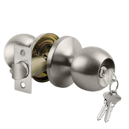 Keyed Entry Door Knob with Satin Nickel Finish