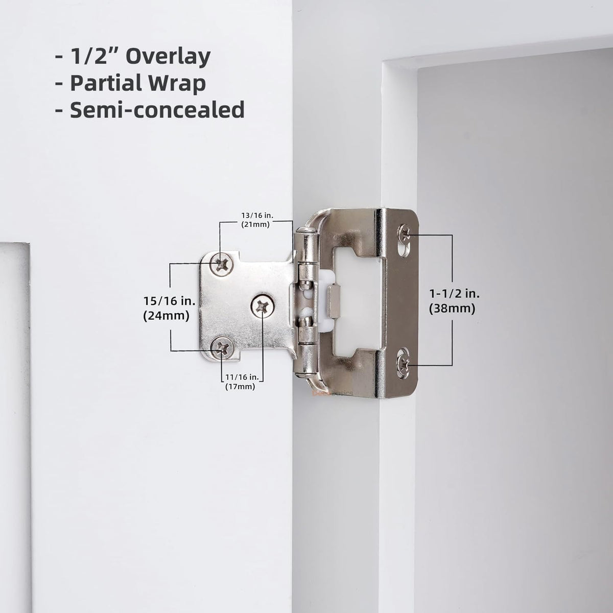 1/2-Inch Overlay Cabinet Hinges with Semi-Wrap Design
