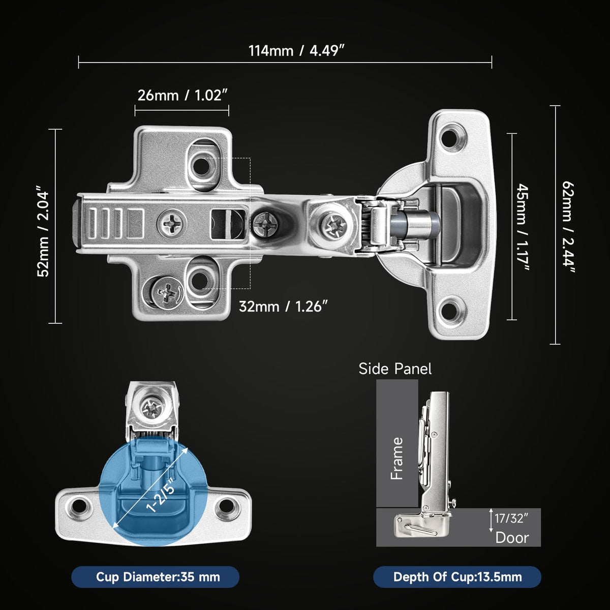 Soft-Close European Hinges with 4-Way Adjustment