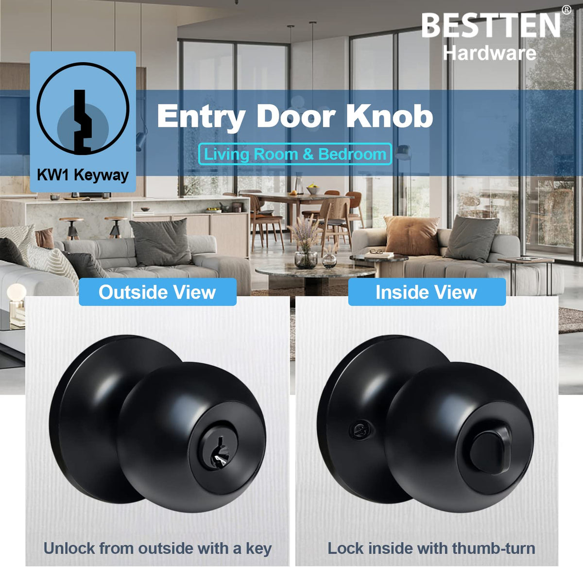 Keyed Entry Door Knob with Satin Nickel Finish