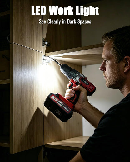 20V Cordless Drill Kit with Battery and 22-Piece Bits