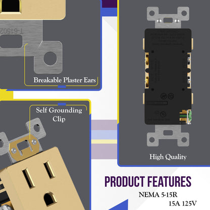 15A Decorator Outlet with Screwless Wall Plate