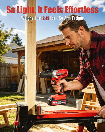 20V Cordless Drill Kit with Battery and 22-Piece Bits