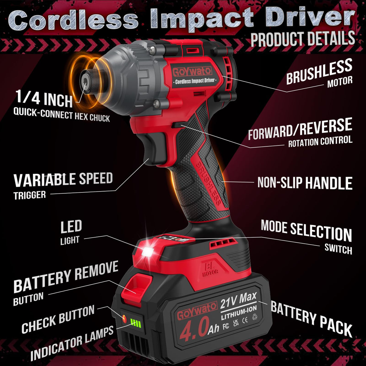 21V Brushless Impact Driver with 1/4-Inch Hex Chuck