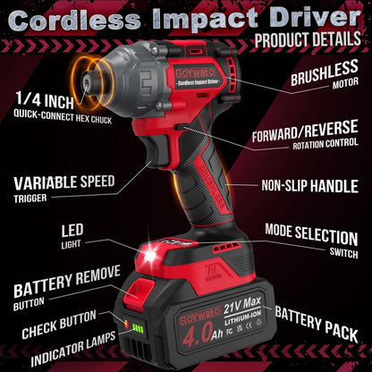 21V Brushless Impact Driver with 1/4-Inch Hex Chuck