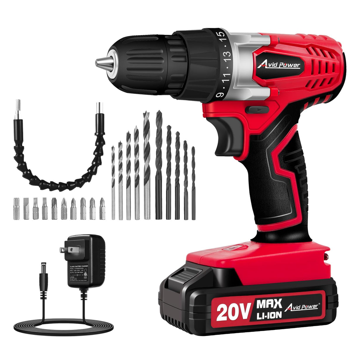 20V Cordless Drill Kit with Battery and 22-Piece Bits