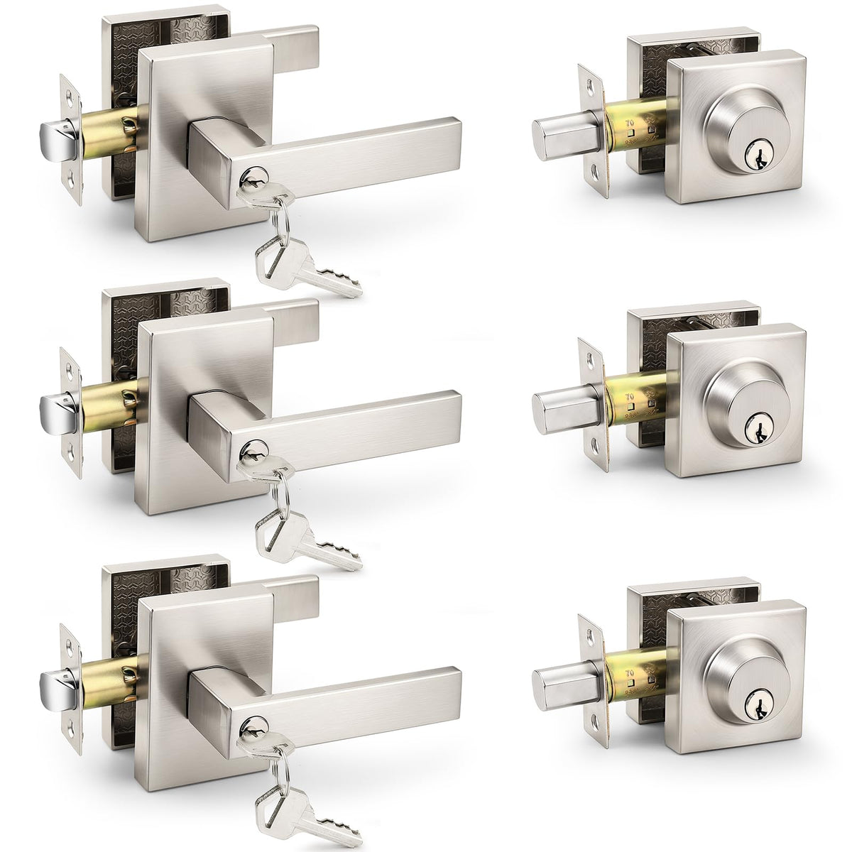 Front Door Lock Set with Heavy-Duty Square Design