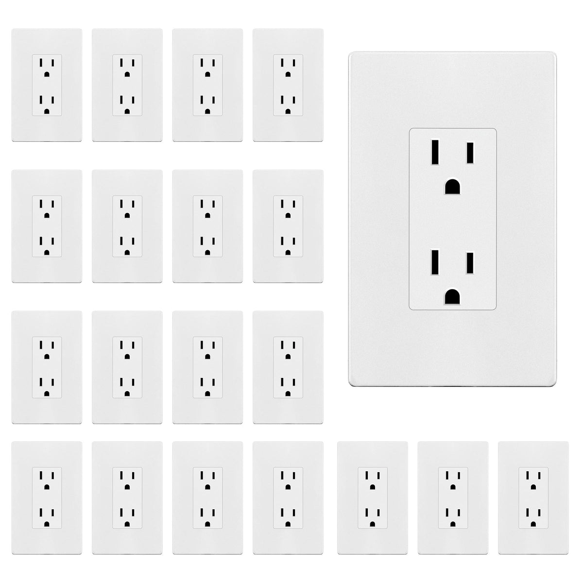 15A Decorator Outlet with Screwless Wall Plate