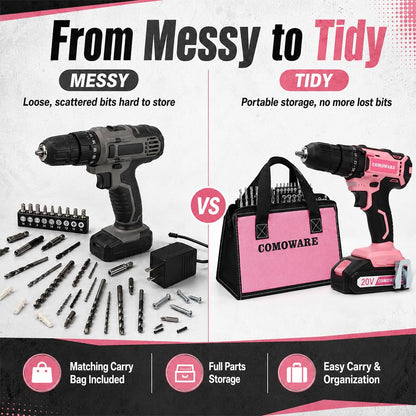 20V Cordless Drill Set with Dual Batteries and Bits