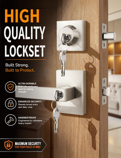 Front Door Lock Set with Heavy-Duty Square Design