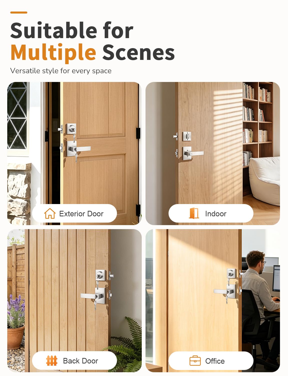 Front Door Lock Set with Heavy-Duty Square Design