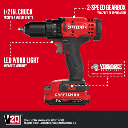 20V Cordless Drill Driver Kit with 1/2-Inch Chuck