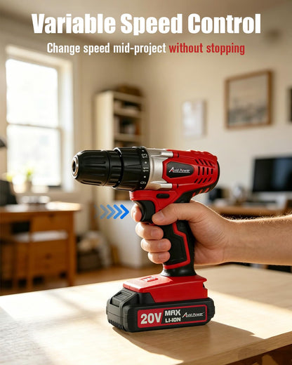 20V Cordless Drill Kit with Battery and 22-Piece Bits