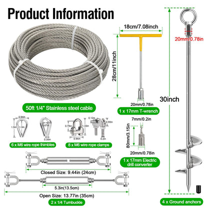 30-Inch Ground Anchor Kit with Steel Cable