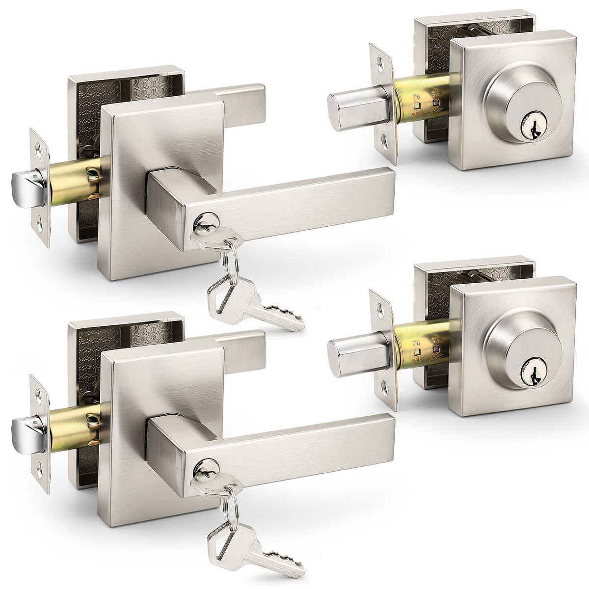 Front Door Lock Set with Heavy-Duty Square Design