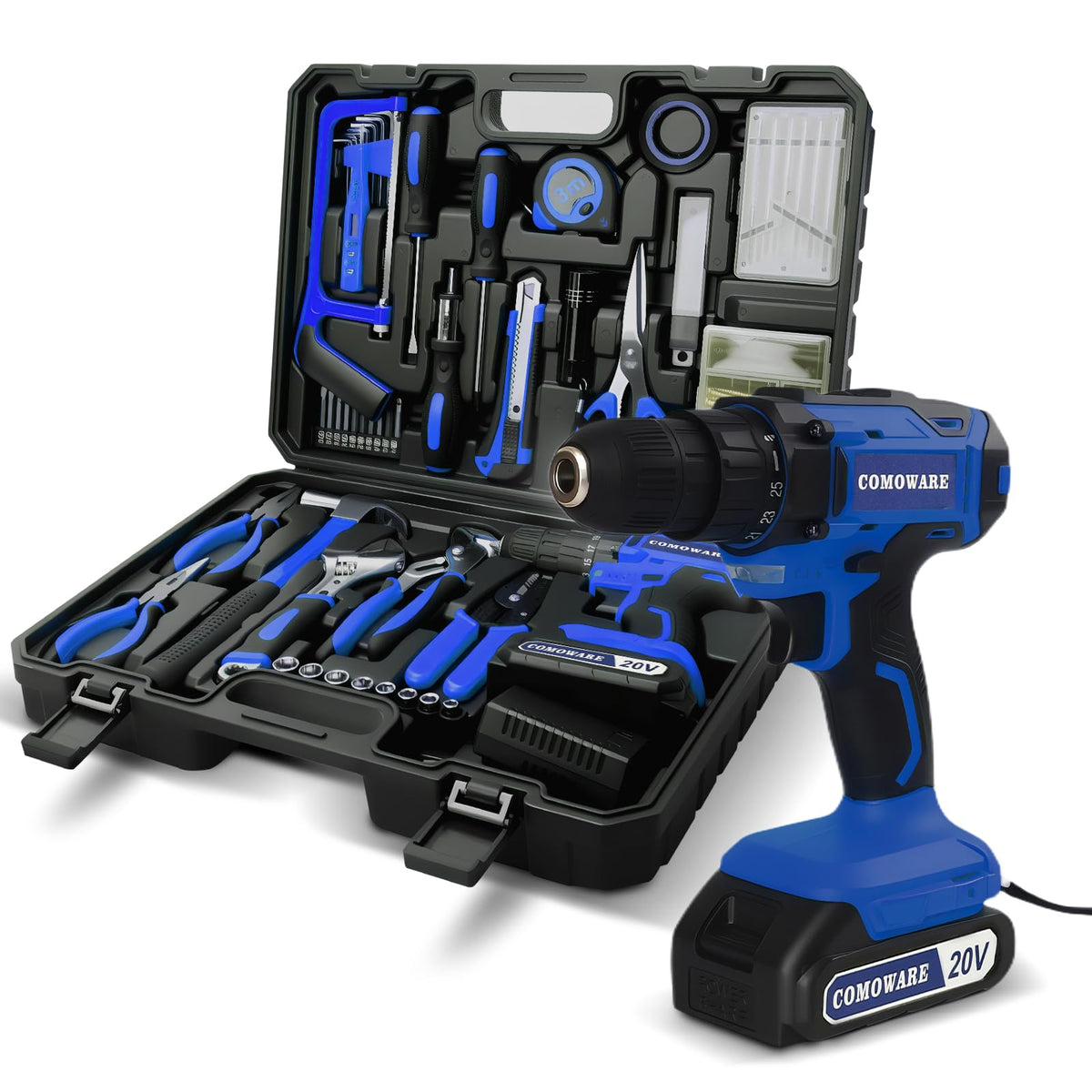 20V Cordless Drill Set with Dual Batteries and Bits