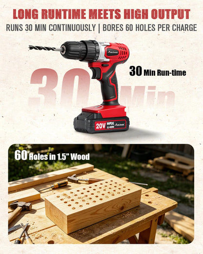 20V Cordless Drill Kit with Battery and 22-Piece Bits