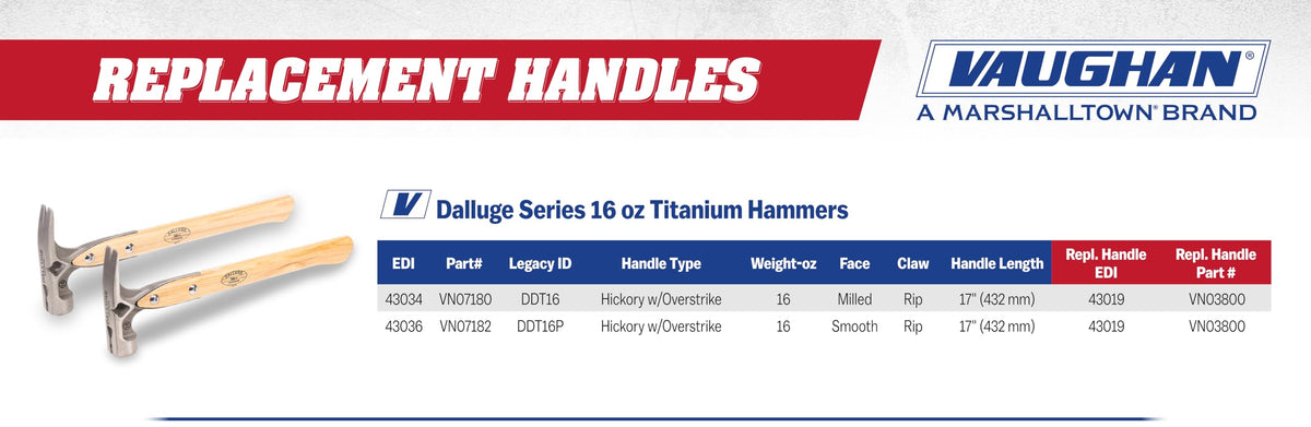 VAUGHAN DALLUGE 16oz Titanium Hammer, Magnetic Nail Holder, Milled Face, 4629-BASE