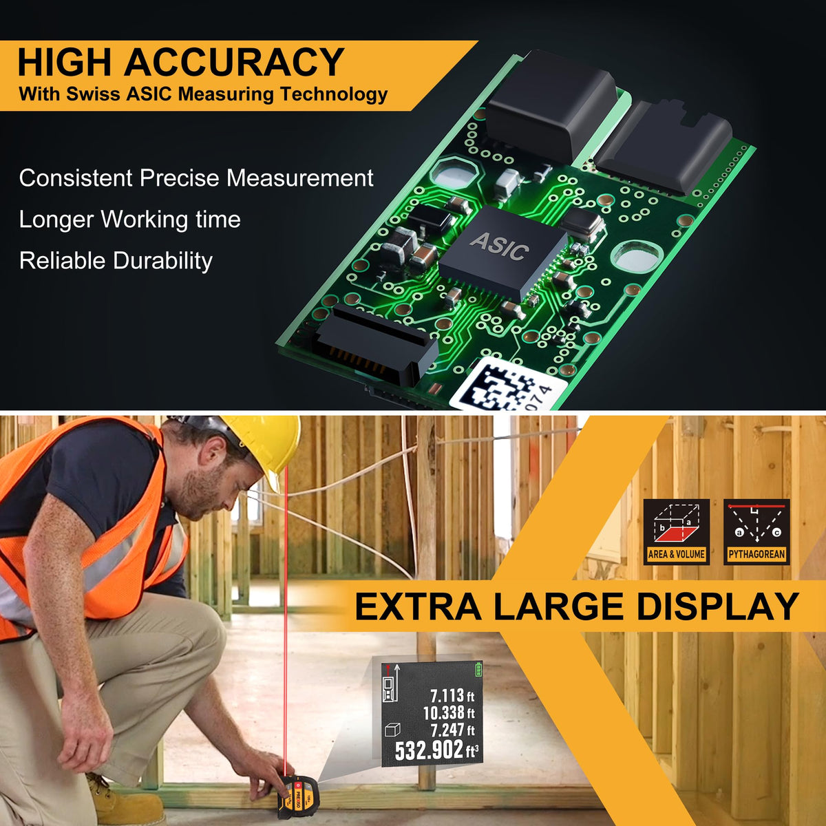 2-in-1 Laser Tape Measure with 135-Foot Range