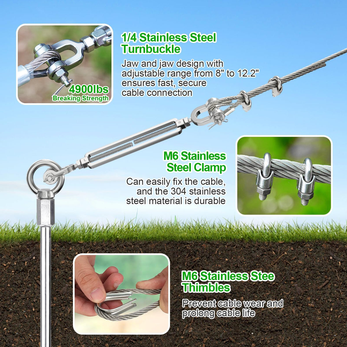 30-Inch Ground Anchor Kit with Steel Cable