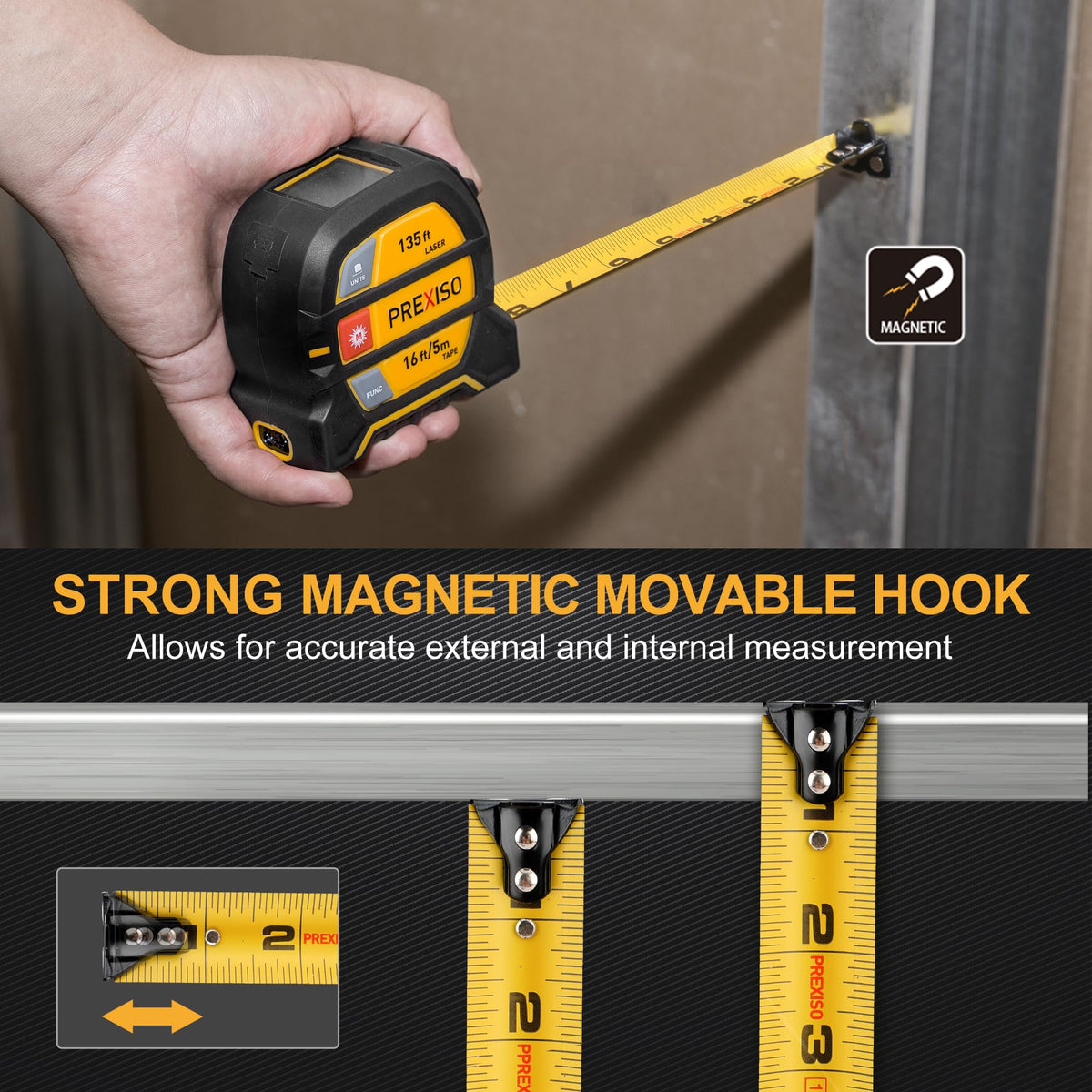 2-in-1 Laser Tape Measure with 135-Foot Range