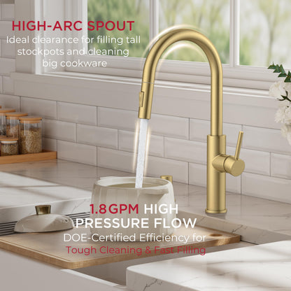 High-Arc Kitchen Faucet with Pull-Down Sprayer