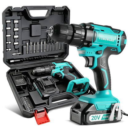 20V Cordless Drill Set with Dual Batteries and Bits