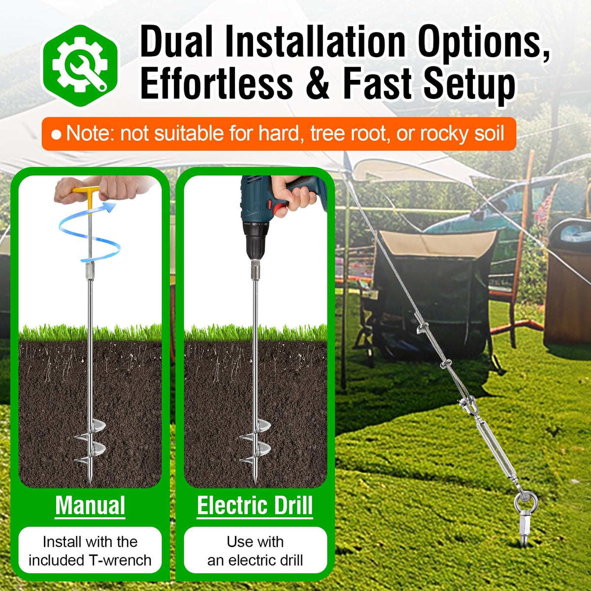 30-Inch Ground Anchor Kit with Steel Cable