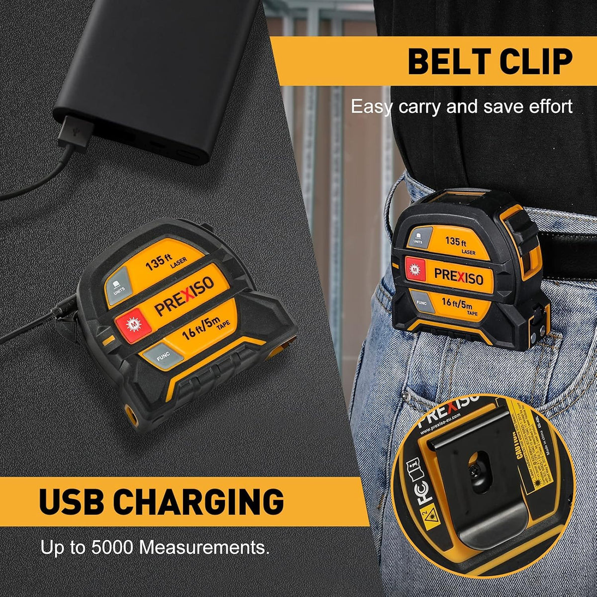 2-in-1 Laser Tape Measure with 135-Foot Range