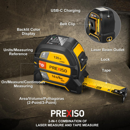 2-in-1 Laser Tape Measure with 135-Foot Range