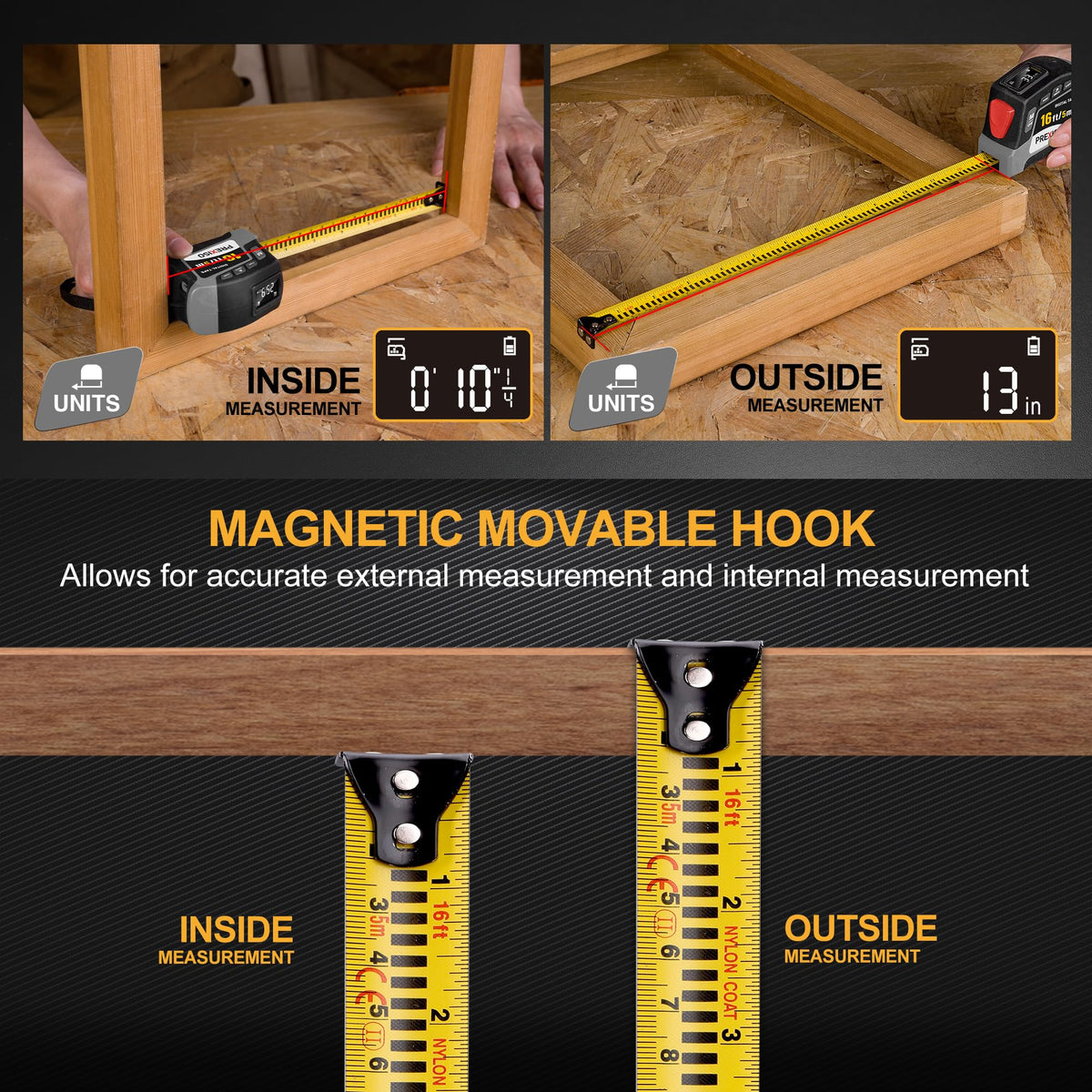 16-Foot Digital Tape Measure with Multi-Unit Display